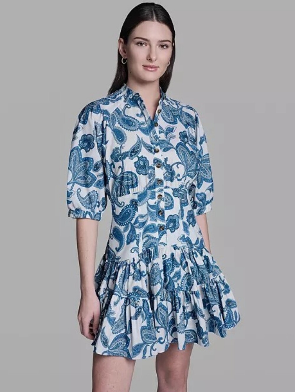 Paisley Print Puff-Sleeve Dress